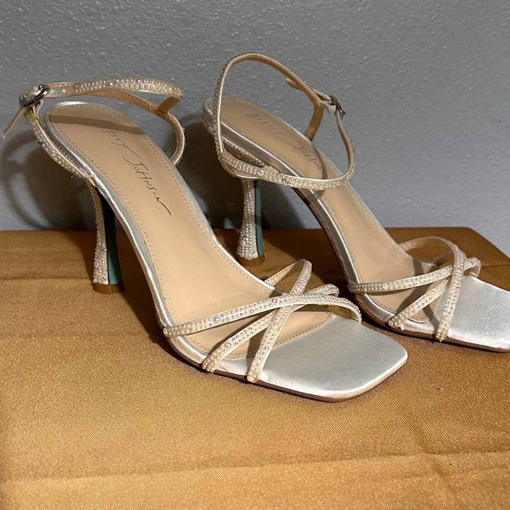 Betsey Johnson Strappy Gold Heels • Size 7.5 (true to size) - Picture 1 of 15